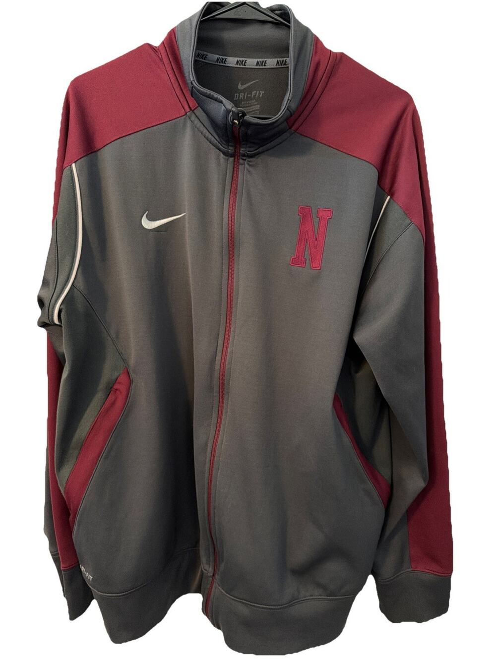 Nike Nebraska Huskers Jacket Men's L Gray Red Full Zip Dri-Fit N Logo READ